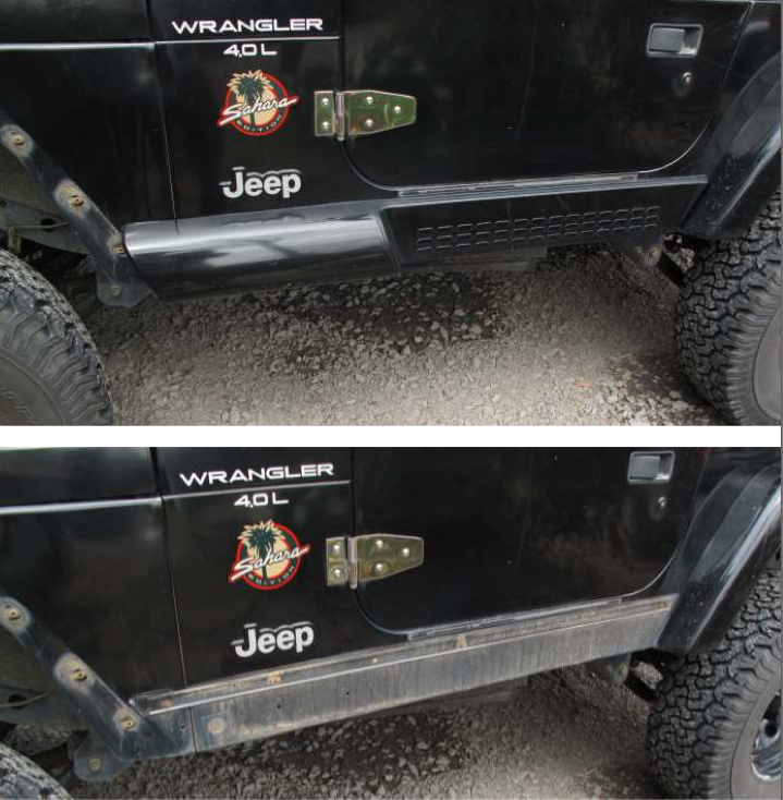 And more dirt - Before and after plastic side skirt removal (only necessary on Sahara models)