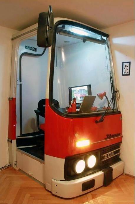 old bus turned into home office