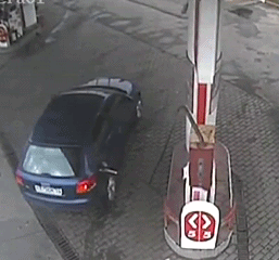 Woman forgets to remove the gas pump handle